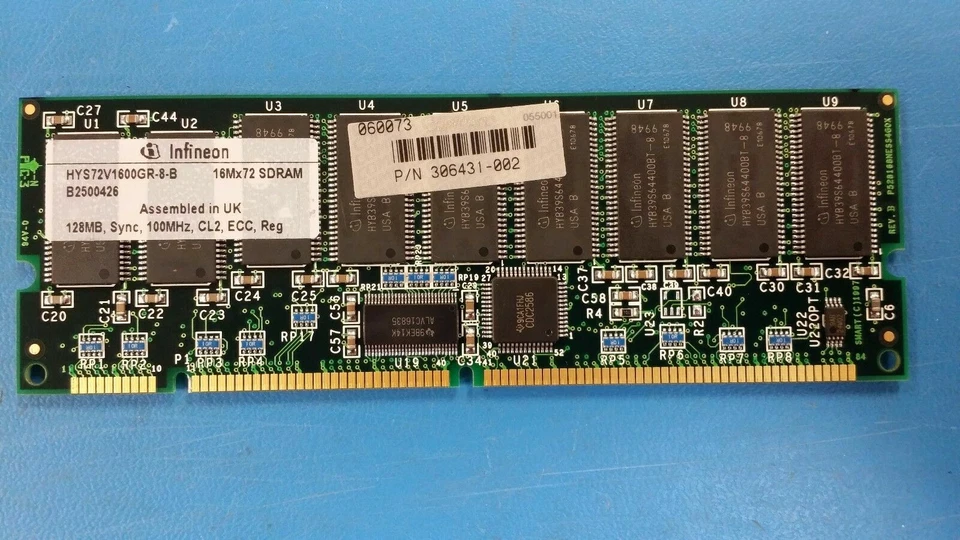 (1PC) HYS72V1600GR-8-B 16Mx72 SDRAM 128MB, SYNC, 100MHZ, CL2, ECC, REG - Image 1 of 1