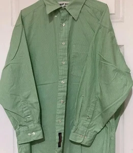 Tommy Hillfiger Dress Shirt Green White Striped Sz 17 32 / 33 - Picture 1 of 6