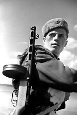 Soviet soldier armed with a submachine gun PPSh- 41 WW2 Photo Glossy 4*6 in J025