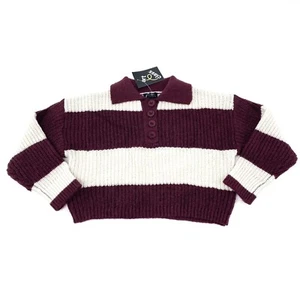 Art Class Girls Size XS 4/5 Henley Collar Knit Sweater Striped Math Maroon - Picture 1 of 5