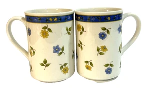 2 Anchor Hocking Savannah Coffee Tea Mug (s) Blue Yellow Flowers - Picture 1 of 8