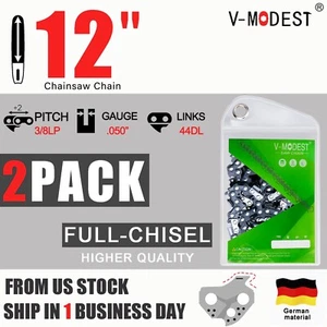 Paquete de 2 cadenas de motosierra de 12"" para Echo Stihl Husqvarna Poulan 3/8LP calibre .050 44DL - Imagen 1 de 9