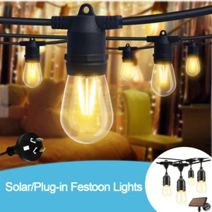 48-65FT Solar/Plug-in Led Festoon String Lights Wedding Party Xmas WaterProof AU - Picture 1 of 28