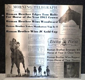 1965 RACE HORSE ROMAN BROTHER HORSE OF THE YEAR NEWSPAPER AWARD ETCHED PLAQUE - Picture 1 of 8