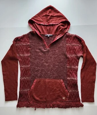 Miss Me Red Knit Sweater Hoodie Fringe Metallic Foil Sequin Small  - Image 1 of 4