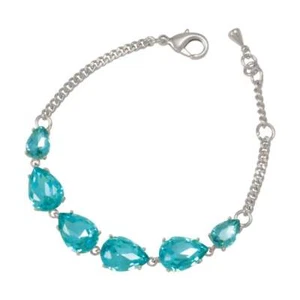 Seduction Teardrop Aquamarine Crystal Silver Tone Fashion Bracelet - Picture 1 of 1