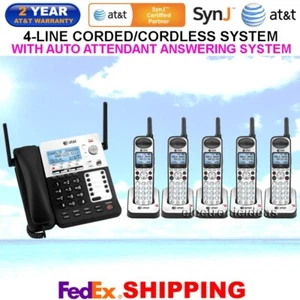 AT&T SynJ SB67138 4-LINE DECT 6.0 CORDED / CORDLESS PHONE SYSTEM 5 CORDLESS - Picture 1 of 5