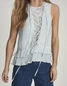 REISS Florrie Eyelet Detail Sleeveless Blouse Size 6 US2RRP £145 TOP Blue women - Picture 1 of 8