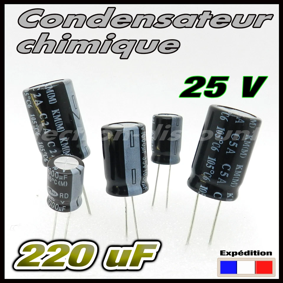 25/220# 220µF 25v Condensateur chimique 10 à 100 pcs 220uF capacitor - Photo 1/1
