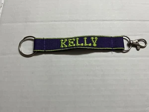 Kelly Embroidered Name Strap Key Rings Keychains with Clasp purple and green - Picture 1 of 3