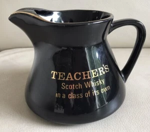 TEACHER'S Scotch Whisky Ceramic Water Jug BLACK GOLD WRITING / TRIM - Wade - Picture 1 of 4