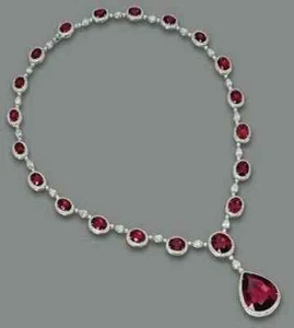 25 CT Pear Simulated Ruby Women Engagement Tennis Necklace 14k White Gold Plated - Picture 1 of 6