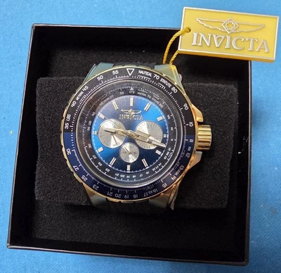 Invicta Aviator 50 mm Caja de Acero Inoxidable Tono Dorado con Banda de Silicona Negra... Foto 1 de 4