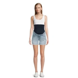 NEW NWT Stretchy Denim XL (16-18) Maternity Distressed Cutoff Blue Jean Shorts - Picture 1 of 5