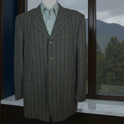Chaqueta Blazer Massimino Para Hombre 44L Rayas Verdes 4 Botones Mezcla de Lana Sin Ventilación Foto 1 de 4