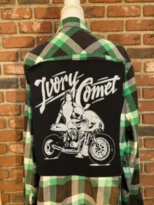 Custom-made upcycled flannel shirt with your choice of motorcycle logo! - Picture 1 of 5