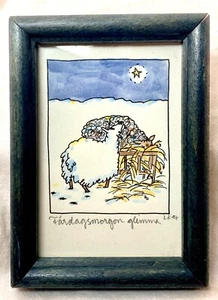 Lotta Keyet Farblithographie Kunst der Schafe Morgenglühen 15x11cm Schweden - Bild 1 von 7