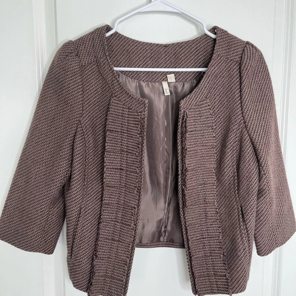 Blazer Frenchi Marrón Tweed Mezcla Lana Recortado Abierto Talla Grande Foto 1 de 4