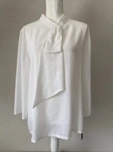 New Tahari Asl Women'S White Draped Ruffled Turtleneck Blouse Top Size XXL - Picture 1 of 5