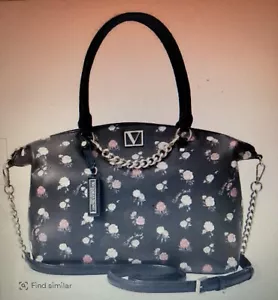 Borsa Victoria's Secret nuova con etichette The Victoria Slouchy nera rosa scuro floreale - Foto 1 di 8
