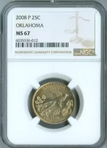 2008-P Oklahoma Quarter NGC MS67 Business Strike Auction - Picture 1 of 2