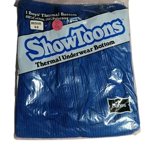 VTG 1982 NOS Hanes Thermal Underwear Bottom Boys Cotton Poly MEDIUM 6/8 BLUE - Picture 1 of 5
