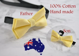 Father Son Match 100% Cotton Handmade POPCORN Baby Yellow Bow Tie Bowtie Wedding - Picture 1 of 24