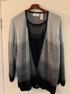Sparkling Silver/Black Alfred Dunner 2 in 1 Sweater Set size XL/NEW w/Tags - Picture 1 of 6