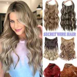 Invisible Wire 100% Natural As Human Clip In Hair Extensions Thick Wavy Onepiece - Picture 1 of 55