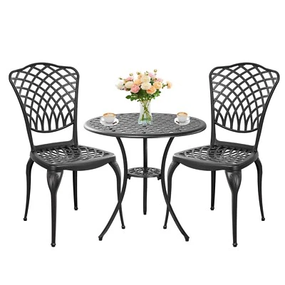 Bistro Set 3 Piece All Weather Outdoor Bistro Table and Chairs Set of 2 Black - Image 1 of 4