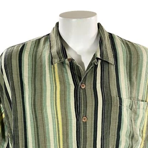 Camisa Tommy Bahama 2XL Rayas Verde Oliva Tostado Negro Amarillo Seda - Imagen 1 de 6