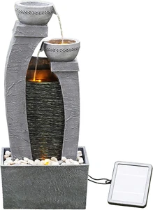 30" Outdoor 3-Tier Solar Modern Waterfall Fountain, Gray - Picture 1 of 8