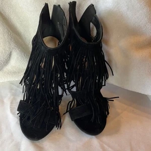 Tiara Los Angeles Mujer Tacones Talla 8 con Flecos Negros y Cremallera Trasera - Imagen 1 de 11