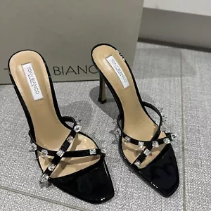 Tony Bianco Size 7 Black Patent Leather Heels Bnib Mule Strappy Elegant - Picture 1 of 9