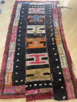 Antique Tibetan Carpet Handmade Rug Gorkhaland Vintage 4.5' X 2.5' Wool Panel - Image 1 of 4