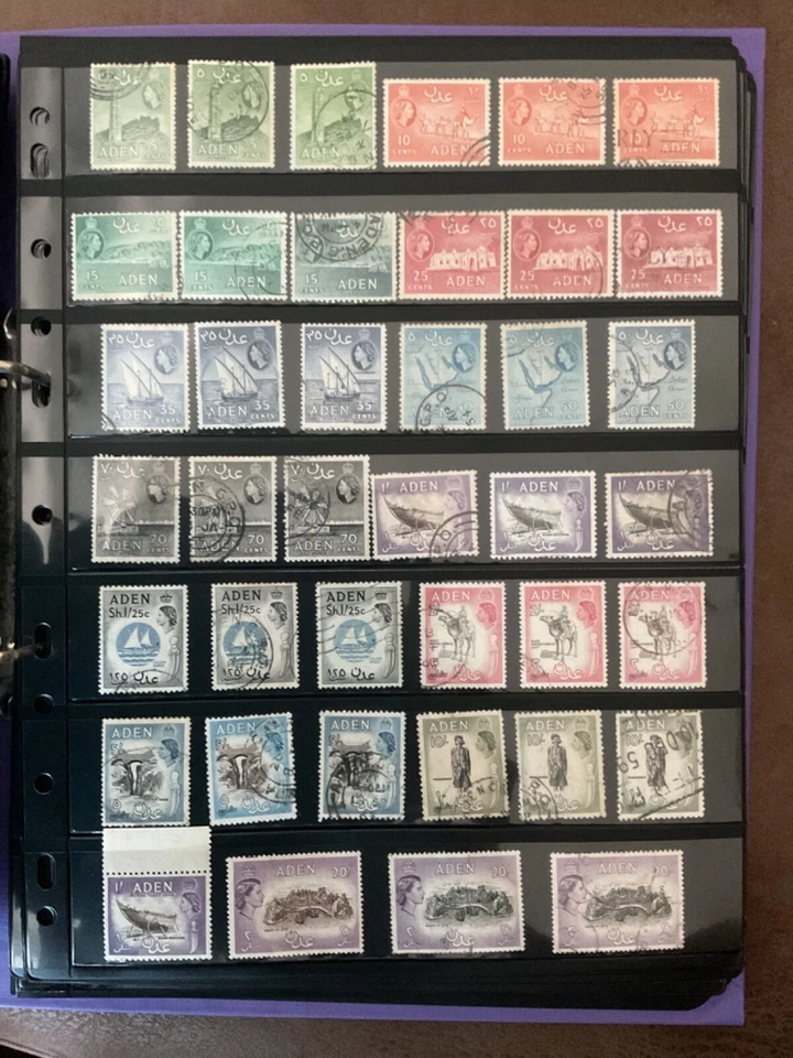 Juego QEII completo Aden 1953-9 Sc SG 48-72 con variaciones de sombra muy fino usado Foto 1 de 1