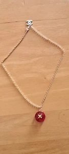 Rare Chanel Women Red Pendant Gold Necklace, 18inches, Signed - Picture 1 of 16