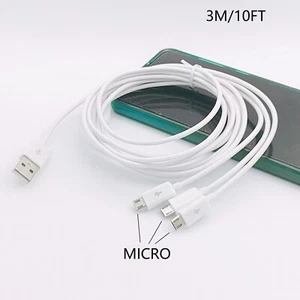 3 in 1 micro usb charger cable 3m 10ft power two android micro devices - Picture 1 of 4