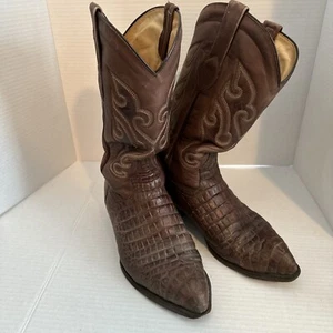 Los Altos Cowboy Boots Size 10 Crocodile Brown SOLES WORN THROUGH IN TOE - Picture 1 of 20
