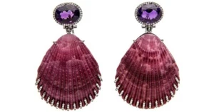 Silvia Furmanovich 18k White Gold Oval Amethyst Diamond Shell Earrings - Picture 1 of 4
