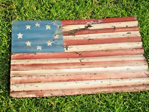 FARM FRESH RUSTIC GALVANIZED AMERICAN FLAG METAL YARD ART PATRIOTIC SIGN July 4 - Picture 1 of 10