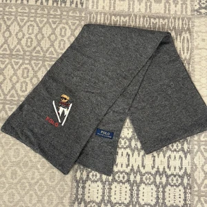 Polo Ralph Lauren Ski Jump Bear Embroidery Knit Scarf ~ 9x68” Grey Authentic - Picture 1 of 5