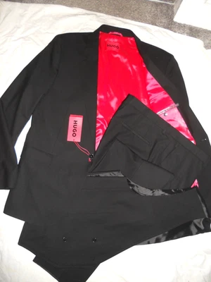 HUGO BOSS wool mix fabric slim fit Recent 3PCS Black Suit Sz UK 46R"EUR 56R"W40 - Image 1 of 4