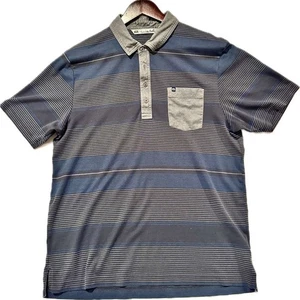 Travis Mathew’s Men's Blue and Gray Striped Polo Shirt Size Large - Picture 1 of 11