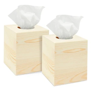 2 Pack Unfinished Wood Tissue Box Cover for DIY Crafts, Home Decor, 5x5.5 in - Picture 1 of 10