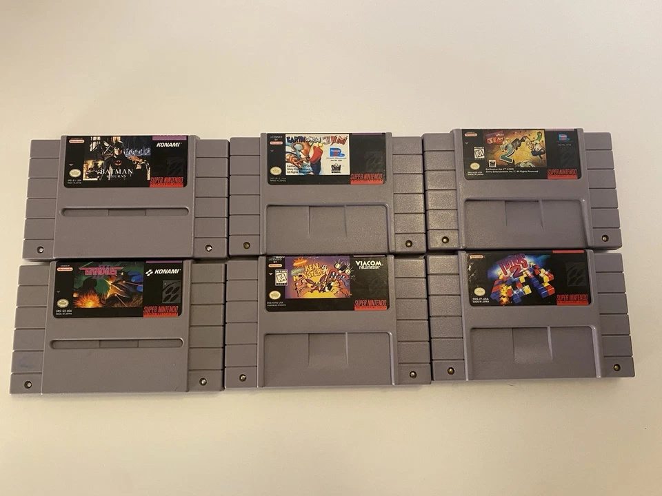 Super Nintendo SNES Game Lot Of 6 Earthworm Jim 1 & 2 Batman Returns Gradius III - Image 1 of 4