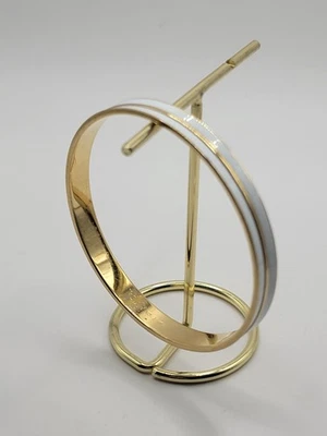 Vintage Monet Signed White & Gold Tone  Bangle Bracelet - Image 1 of 3