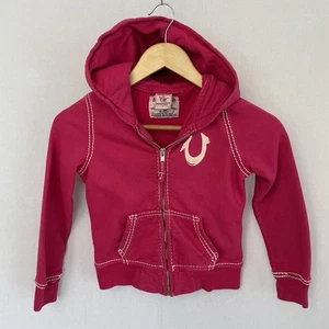 TRUE RELIGION Mädchen Größe Small Hot Pink Sweatshirt Hoodie mit durchgehendem Reißverschluss Big T - Bild 1 von 7