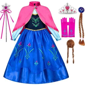 Kids Girls Anna Princess Cosplay Costume Wig Fancy Dress Party Accessory Outfits - Picture 1 of 18