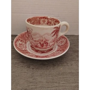 Camel Scene Red Transferware Petrus Regout Maastricht & Co Oriental Cup & Saucer - Picture 1 of 8